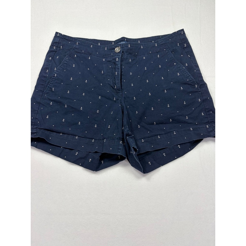 Nautica Womens Navy Blue Anchor Print Chino Shorts Size 8 Nautical Stretch